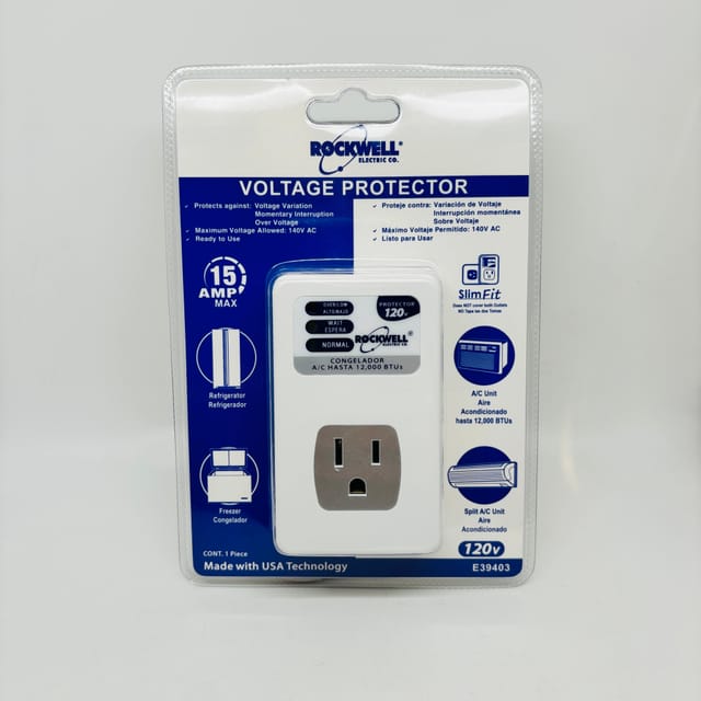 Compra PROTECTOR 1 TOMACORRIENTE CON TIERRA con indicadores 15A 120V 140 joules, congelador, Aire Acondicionado, Rockwell
