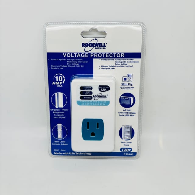 Compra PROTECTOR 1 TOMACORRIENTE CON TIERRA con indicadores 10A 120V 140 joules, refrigerador, Rockwell