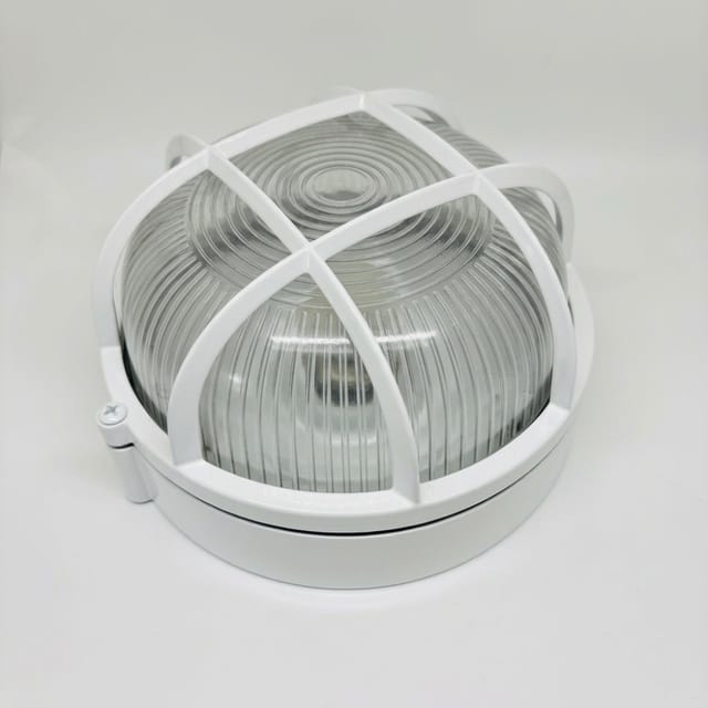 Compra LAMPARA DE PARED ALUMINIO REDONDA 75W CON REJA, BLANCA